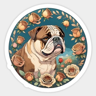 English Bulldog With Rose Wreath Sticker